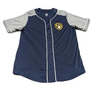 Milwaukee Brewers Jersey MLB Majestic Size Medium L Blue Gray White Official